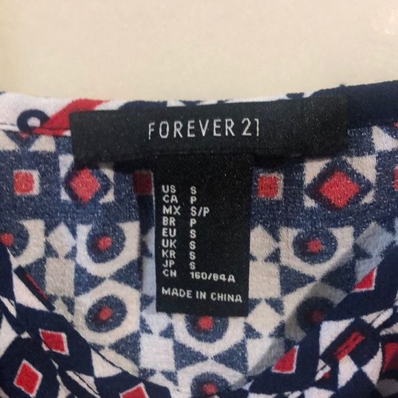 💗Forever 21 Boho Red, White and Blue Patriotic Mini Dress Size Small‎ - Picture 2 of 2